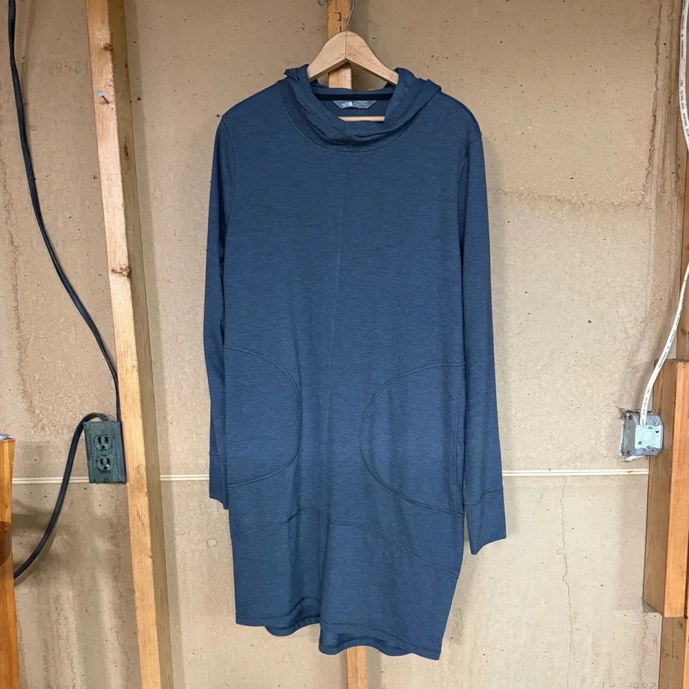 The North Face Grey Hooded Tunic Dress XL Long Sleeve Sweatshirt Pockets Workout - Picture 1 of 6